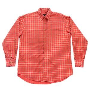 Scott Barber Mens Plaid Long Sleeve Orange Cotton Casual Button Down‎ Shirt L